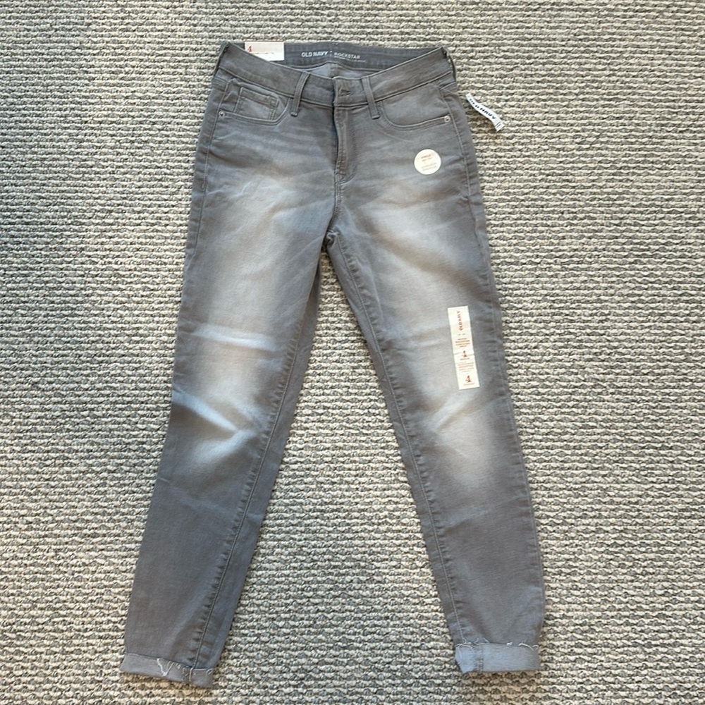 Old Navy Rockstar Mid-Rise Super Skinny Ankle Length Jeans Gray Wash NEW W/ TAGS
